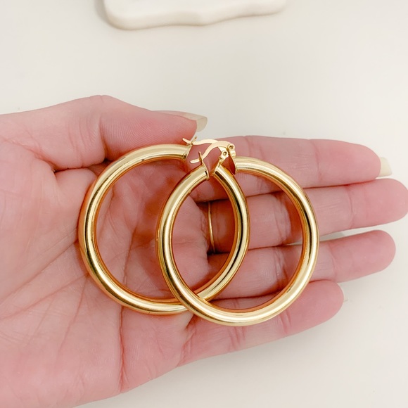Gold Hoop Earrings 50mm | 18k Gold Plated - Picture 6 of 8